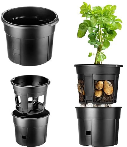 KADAX Kartoffel-Anzuchttopf, Kartoffel Pflantztopf, Kunststoff Kartoffeltopf, Witterungsbeständiger Pflanzkübel, Topf für Ernte von Kartoffel (30cm, Anthrazit)
