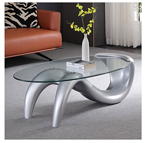 Tables Basses de Salon Table Basse Ovale en Verre Trempé, L35.4 Pouces Table d'Appoint Centre Table de Canapé de Thé for Salon, Salon, Décor de Bureau à Domicile, Assemblage Facile Tables de Salon (C