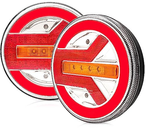 AOJO 2 x Rund Rücklicht LED 12V 24V mit E-Prüfzeichen, Neon Hamburger Rücklichter Wasserdicht für PKW-Anhänger, LKW, Wohnwagen