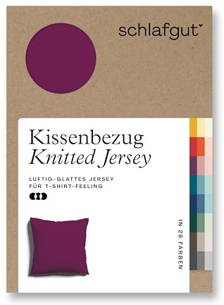 schlafgut Knitted Jersey Kissenbezug 40x40 cm Bio-Baumwolle, Purple Deep | Kopfkissenbezug, Kissenhülle, Lila, Jersey, mit Elasthan, faltenfrei, bügelfrei, OEKO-TEX