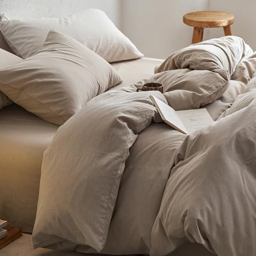 Omela Bettwäsche 140x200 Taupe 2 Teilig Microfaser Unifarben Bettbezug Weich und Bequem Bettwäsche Set Reißverschluss - 140 x 200 + 70 x 90 cm