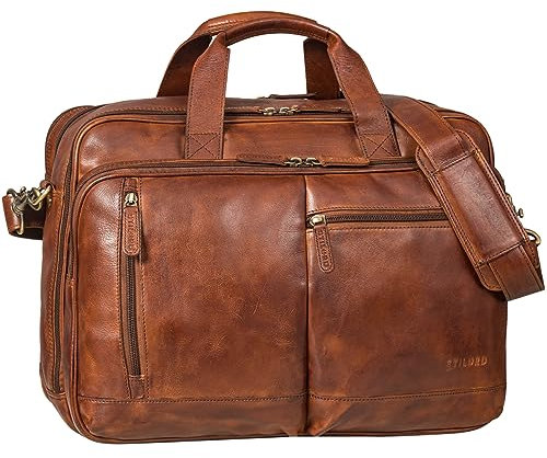 STILORD 'Arnold' Geräumige Laptoptasche Leder 17.3 Zoll bis 19 Zoll Vintage Aktentasche Lehrertasche XXL Echtleder Große Arbeitstasche für Damen und Herren, Farbe:brandy - cognac