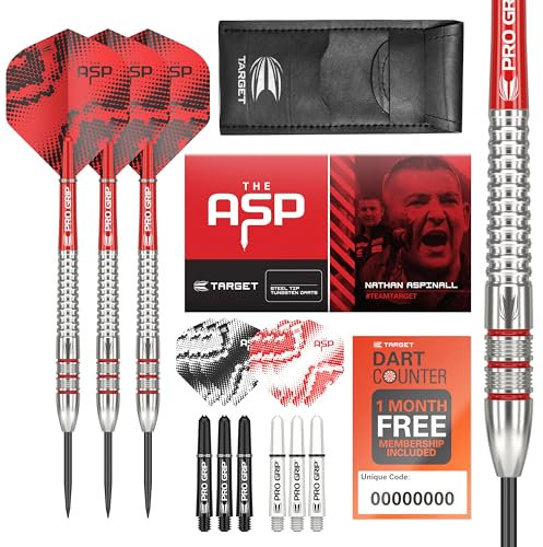 Target Darts Nathan Aspinall 24G Tungsten Steeldart Set - 9 Pro Grip Shafts - 9 Pro Ultra Flights - Darttasche, Dart Zubehör, Wolfram Dart Satz