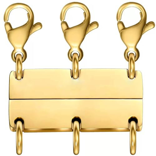Kryzalite® Drei Reihen Layering-Halskettenverschluss, Magnetische Anziehung für 18 Karat Gold Halsketten - Einfaches, stilvolles und praktisches Verschlusssystem für Schmuck