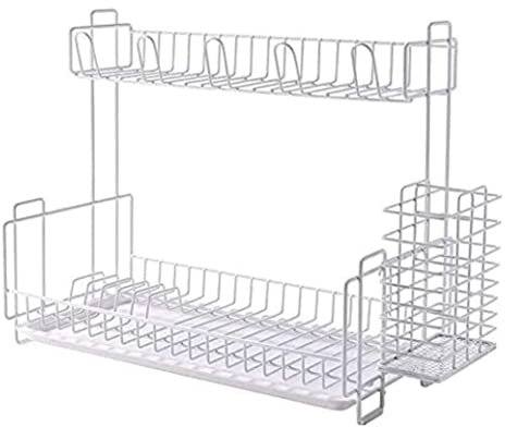 RAUGAJ Schüssel Abflussregal Teller Rack Kreativ Küchenstich Abflussrock 2-Stufig 2-Tierende Schüsselablageregal Für Küchenarbeitsplatte Tsprocking Trocking Trauer Traber Rake/White/39 * 20 * 33Cm