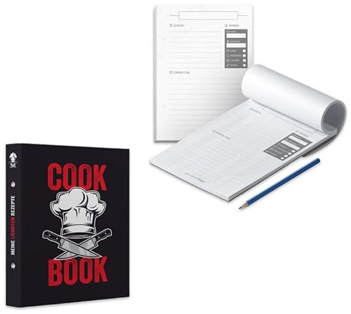 itenga Rezeptordner A5 mit 50 Blatt Rezeptblock 2-Ring-Mechanik Kochrezepte Ringbuch (Motiv CookBook)