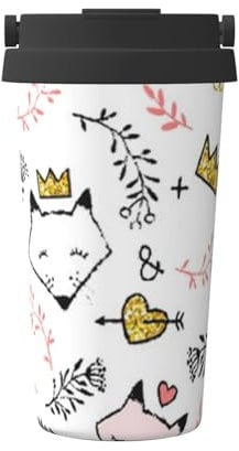 Jaywis Love Cartoon Fox Print Tlater Travel Mug,500ml Handheld Insulated Coffee Mug,Leakproof Lid Stainless Steel,Insulated Coffee Cup with Leakproof Lids Reusable Coffee Cups Travel Car Coffee Mug