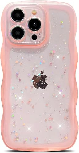 miyonsin Custodia per iPhone 12 PRO Max, Graziosa Custodia a Forma di Onde Ricce, Glitter Trasparente Custodia Protettiva per Ragazze e Donne, TPU Antishock Cover per iPhone 12 PRO Max, Rosa-1
