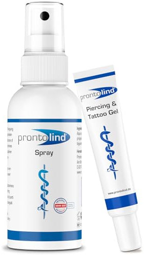 Prontolind Kit d'entretien pour piercing composé d'un spray Prontolind 75 ml et d'un gel de 10 ml - Pour nettoyer et entretenir les piercings, tunnels, plugs et modifications corporelles