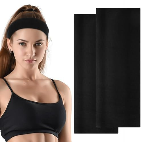 2 Stück Elastisches Stirnband Dünn Damen Schwarz 7 cm Breit Haarband Damen Weicher Stoff Stirnbänder für Laufen Sport Yoga Headbands Damen