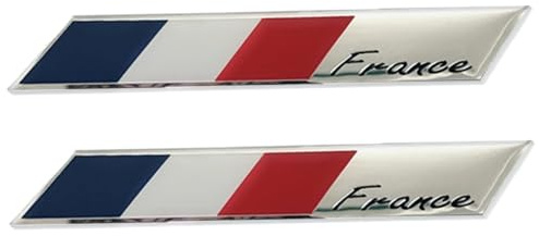 Lot de 2 autocollants 3D en métal avec logo de voiture Motif drapeau national de la France 10 x 5 cm