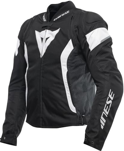 Dainese - Avro 5 Tex Jacket, Giacca Moto in Tessuto, con Protezioni su Spalle, Man, Nero/Bianco/Nero, 50