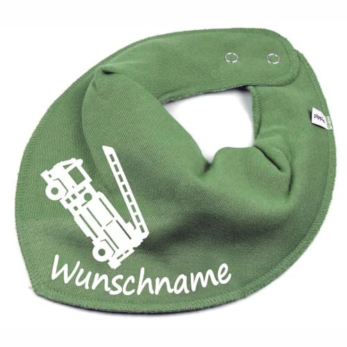 HALSTUCH mit Namen oder Text personalisiert für Baby oder Kind aus Baumwolle in Einheitsgröße Feuerwehr (Khaki)