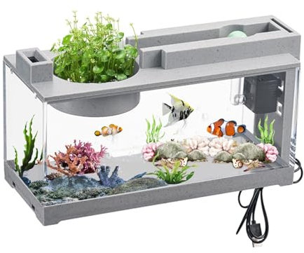 Zasdvn Acquario In Vetro Acquario | Moderno Acquario Da Tavolo Silenzioso Con Pompa Ad Aria Per Alghe, Decorazione Da Tavolo Piccoli Coralli, Pesci Betta, Gamberetti, 31,5x13x16,5 Cm