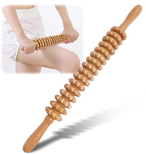 Faszienstab Holz, Faszienrolle Holz, Buchenholz Massagegerät für Muskelentspannung, Körperformung, lymphdrainage, Massageroller Beine Bauch, Massage Roller für Körper und Oberschenkel (16 Runden)