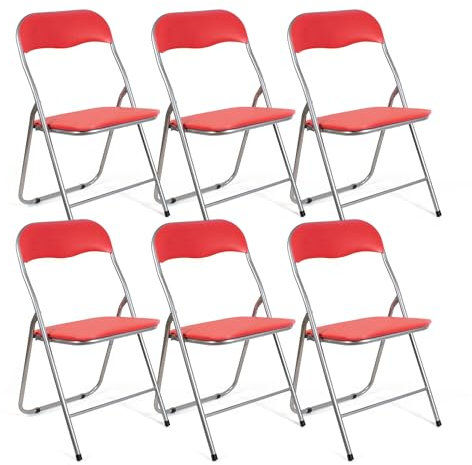 THE SECRET HOME – Pack de 6 Sillas Plegables de PVC y Metal – Alto. 80 cm x Ancho. 45 cm – Asiento Auxiliar para el Hogar - Silla con Patas Antideslizantes - Color Rojo