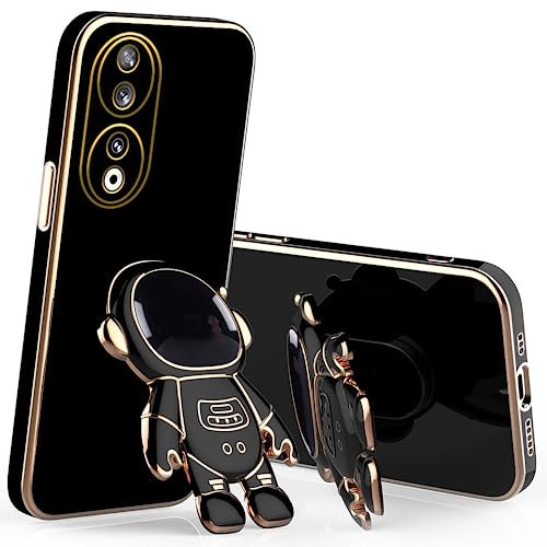 Wousunly Compatible avec Honor 90 Smart Case Antichoc, Ultra Doux Silicone Slim Honor 90 Smart Phone Case avec mignon astronautes cachés support (noir)