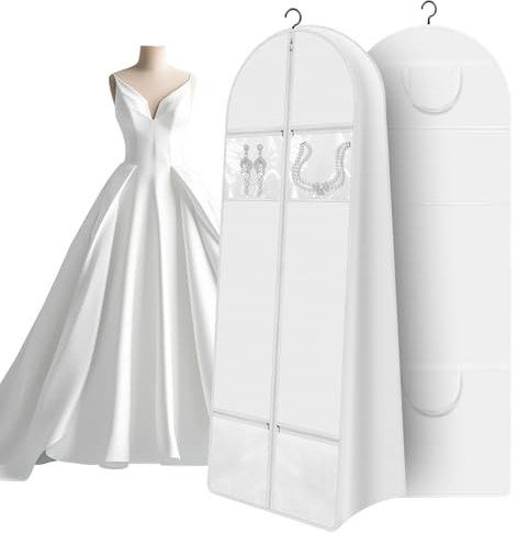 TATAVR 68 tragbare Hochzeitskleid Kleidertasche mit 10'' Zwickel und Zubehörtaschen, Heavy Duty wasserdicht hängende Kleidertasche mit Griffen für Hochzeitskleid, lange Kostümkleider, Ballkleider