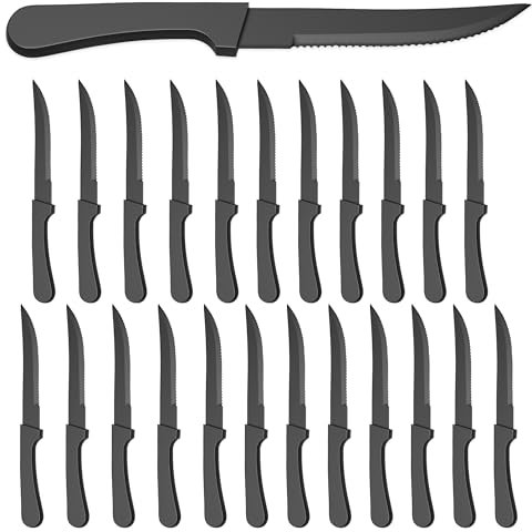 Couteaux à steak noir 24 pieces 22 cm Lames en acier inoxydable haute resistance Design ergonomique et coupe precise Ideal pour les grillades et le rôtissage