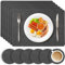 HEFTMAN Dark Grey Placemats and Coasters - Set of 6 Large PU Leather Coasters and Place Mats for Table, Heat Resistant up to 100℃, Stain Resistant Wipe Clean Placemats, 43cm x 30cm