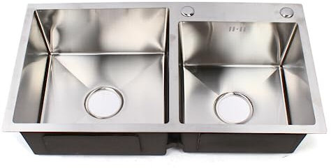 TONFEION Doppelbecken 43 x 21cm, Spüle Küche, Doppelwaschbecken, Edelstahl Einbauspüle Küchenspüle 2 Becken mit Abtropffläche und Armatur Set, für Küche/Bad