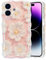 EYZUTAK Case for iPhone 16, Colorful Retro Oil Painting Flower Laser Glossy Pattern Cute Curly Wave Edge Exquisite Phone Cover Stylish Durable TPU Protective Case for Girl Women - Light Pink