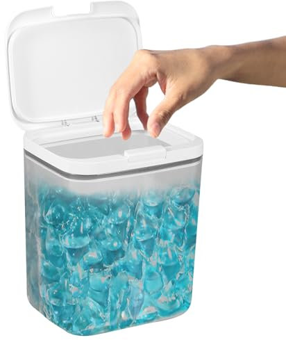 Laundry Pods Container Sealed and Automatic Pop-Up Washing Tablets Storage Box Large Capacity Washing Powder Storage Container with Measuring Cup for Pods Soap Powder Dryer Sheets (5.5L)