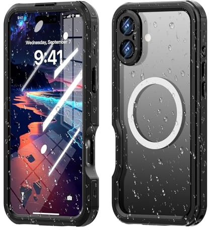 IMEIKONST IP68 Waterproof Case for iPhone 16 Plus, Heavy Duty Front and Back Cover Full Body 360° Protective Shockproof Underwater Dustproof Armor Phone Case for iPhone 16 Plus. Black FS
