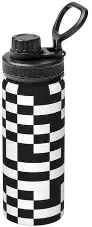 Black and White Checkered 18OZ Sports Insulated Kettle Cycling Thermos Cup Stainless Steel and PP Material Long-Lasting Thermos Cup Leakproof Sport Flask