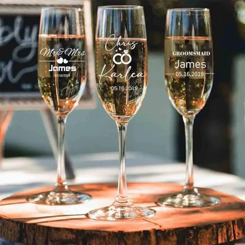 Personalized Wedding Champagne Flutes for Bride and Groom,Custom Mrs and Mr Engraved Wine Glass Engagement and Anniversary Wedding Gift Wine & Champagne Glasses