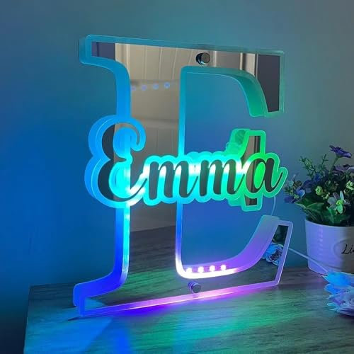 Hainadian Personalized Custom Name Mirror Led Light Up Mirror, Neon Sign, Wall Decor (8in(20cm))