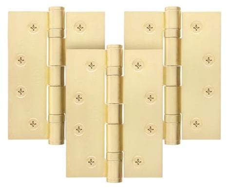 EAI Brass Door Hinges | 4 Inch / 102mm Satin Brass Internal Fire Door Hinges | 1.5 Pairs