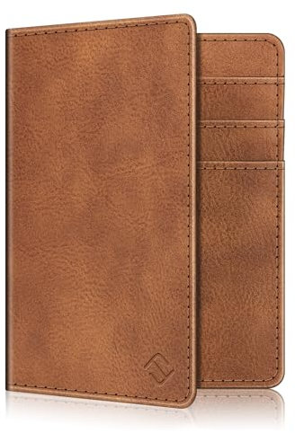 FINTIE Fahrzeugschein Hülle für Zulassungsbescheinigung - 2 Steckplätze für KFZ Fahrzeugscheine und 5 Steckplätze für Karten, aus Kunstleder Tasche für Ausweis/Karten, Braun