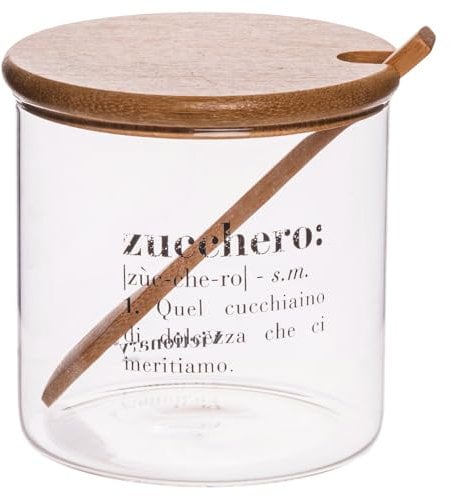 Villa d'Este Home Tivoli Victionary - Azucarero de cristal (500 ml, tapa y cucharilla de bambú, transparente)