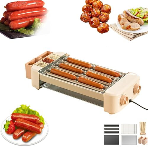 Electric Hot Dog Roller Machine, Countertop Hot Dog Warmer, Stainless Steel Rollers, Range 120-250 °C, Electric 6 Roller Grill Cooker Warmer, for Breakfast Sausages, Egg Rolls, Kitchen Restaurant