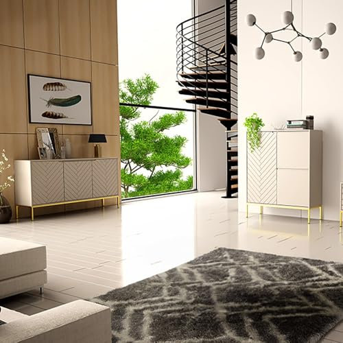 Lomadox Wohnzimmer Set 2-teilig Wohnzimmerschrank Wohnzimmermöbel Wohnzimmer Schränke modern in Kaschmir mit gefrästen Fronten