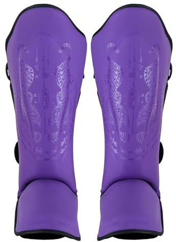 Playwell Matt Twin Tiger Sak Yant Muay Thai Schienbeinschoner - Paar - Lila (XS)