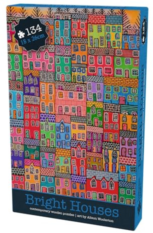 Gorgeous Games Bright Houses Small Wooden Jigsaw Puzzle, 28cm x 40cm & 134 Pieces, Stunning Contemporary Artwork, Extra Thick Premium Wooden Jigsaw Puzzle | Splodge Cut