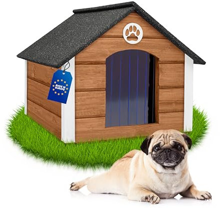 Outentin Hundehütte Outdoor Isoliert - Hundehaus für Mittelgroße Hund - Winterfest und Wetterfest - Hunde Haus für Draußen mit schrägem Dach - Stabile Villa und Moderne Design - 76 x 63 x 60cm-Eiche