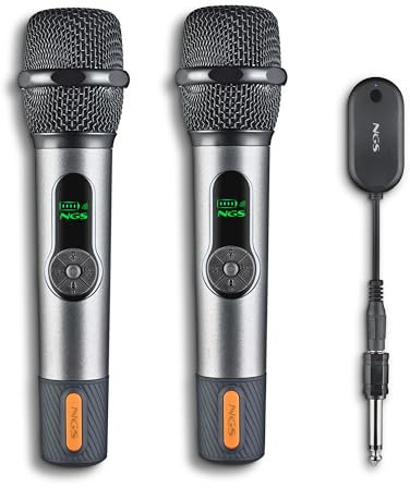 NGS Singer Star Duo – Pack 2 Micrófonos Inalámbricos Dinámico 2,4GHz, Autonomía 30h, Control de Volumen y Eco, Indicador de Batería, Conexión Jack 3,5mm y 6,3mm – Ideal para Karaokes y Eventos