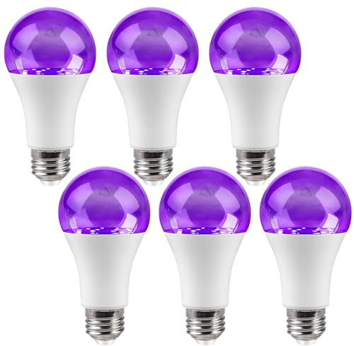Behogan 6 Stück UV Schwarzlicht Birne: E27 9W UV Glühbirne, 385-400nm Wellenlänge, UV Schwarzlicht Glühbirne E27 Glühlampe, Black Light Bulbfür Party, Keller, Disco, Club, Bar, Neonfarben (Weiß)