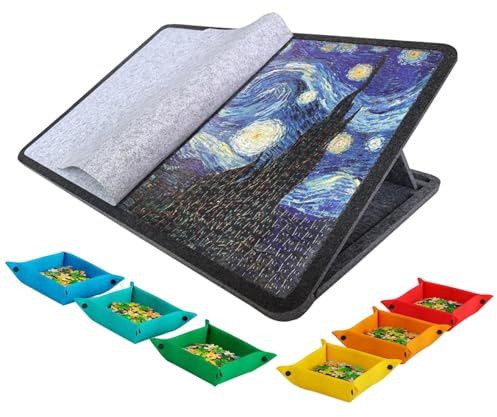 CoudarTitie Kippbares Puzzlebrett für Erwachsene, Tragbarer Spieltisch mit Ständer für Die Ganze Familie, Ideal für Schule, Reisen, Treffen Und Partys, Dunkelgrau