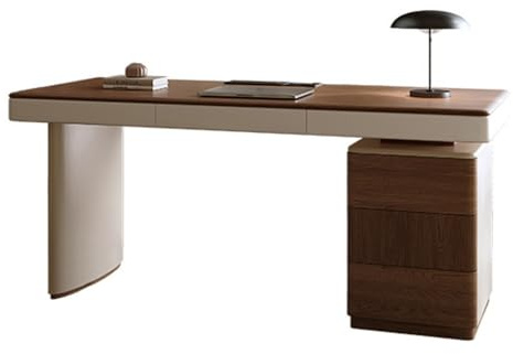 ZENGXJYCQINGJIANG Gaming Desk PC Table Writing Desk with Charging Putlets, Modern Walnut Finish Home Office with Drawer and File Cabinet(L)