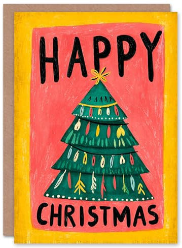 Artery8 Christmas Card Decorated Tree Simple Colourful Retro Style