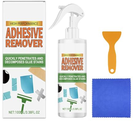 Glue Remover - 100ml Glue Cleaner Kit with Scraper and Towel | Powerful Sticker Label Remover Spray | For Car Bumper Window Tape, Wall Paint, Stickers, Wallpaper and The
