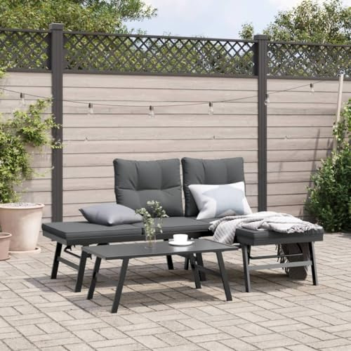 Frdhee Gartenbank Außen Balkonbank, Gartenbänke mit Kissen 2 STK. Schwarz Pulverbeschichteter Stahl für Garten Terrasse Balkon