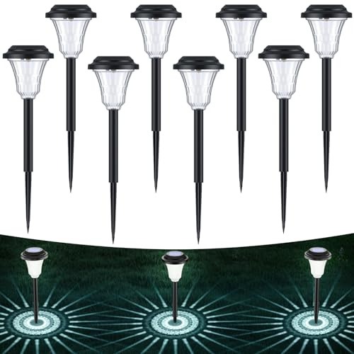 Wudyfei Solar Lights Outdoor Garden, 8 Pack LED Garden Lights Solar Powered Waterproof, Auto On/Off Pathway Lighting for Patio, Lawn, Yard, Landscape, Walkway, Path, Garden Decor(Cool White)