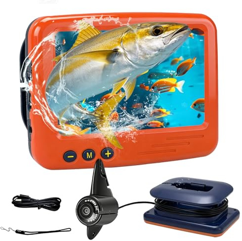 Underwater Fishing Camera, 4000mAh Portable Fish Finder with 15M Cable | 4.3 Inch IPS Display, IP68 Waterproof, 145° Infrared LED Night Vision Camera, for Lake, Boat, Ice Fishing