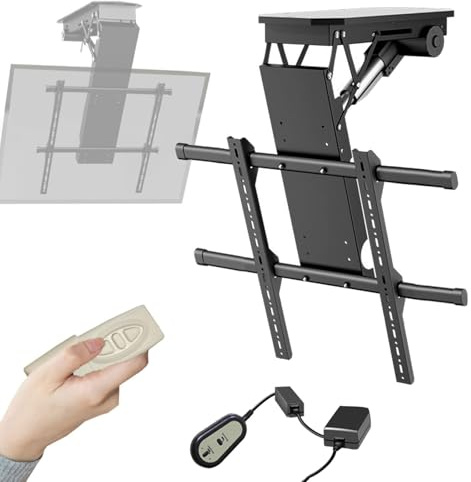 Supporto motorizzato for Smart TV, supporto elettrico da soffitto for TV con regolazione dell'angolo da 0 a 85°,supporto TV ribaltabile con telecomando wireless e controllo manuale(50-90in)