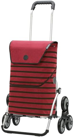 ANDERSEN Einkaufstrolley - Treppensteiger Royal Shopper Jelke Bordeaux | ideal für Treppen, aus Alu, hohe Tragkraft, bis 50 kg - Tasche mit Kordelzug, Fronttasche, Reflektoren, 46 L